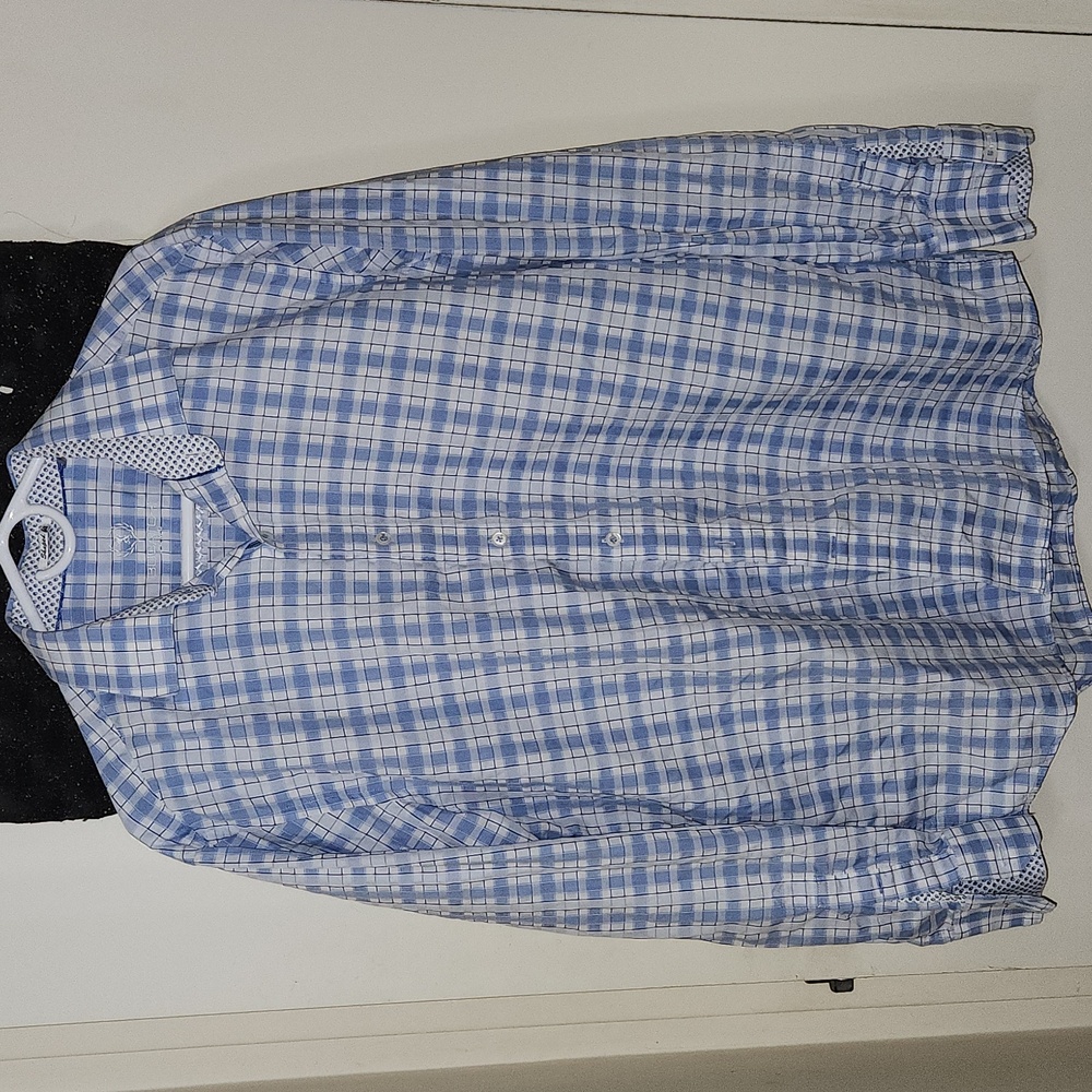 Bugatchi Blue & White Plaid Button Down Long Sleeve Dress Shirt